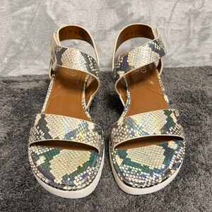 Franco Sarto Chiara Snakeskin Velcro Wedge Sandal Size 7 Like New!